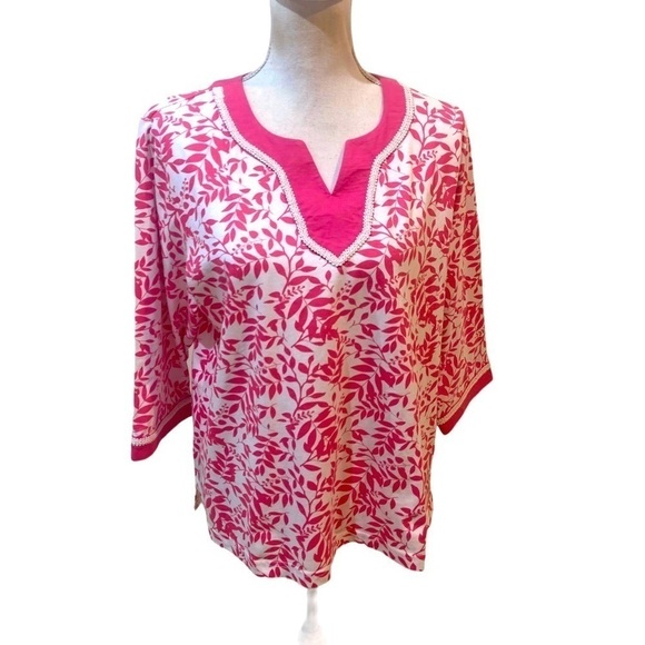 Anthony Richards pink & white 100% cotton tunic top with trim 3/4 sleeve large - Picture 1 of 12